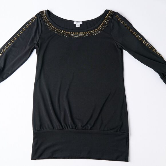 Vintage Cache Womens S Going Out Top Black Embellished Tunic Y2K Clubwear Glam - Picture 6 of 11